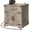 Greige End Table with Barn Door Storage Power Outlets USB Type-C Ports